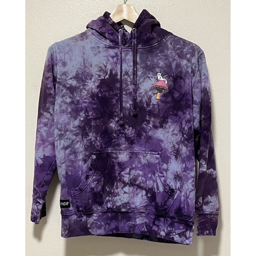 Ripndip Hoodie Sweatshirt Psychedelic Nerm Cat Tie Dye Mushroom Sz Small Purple